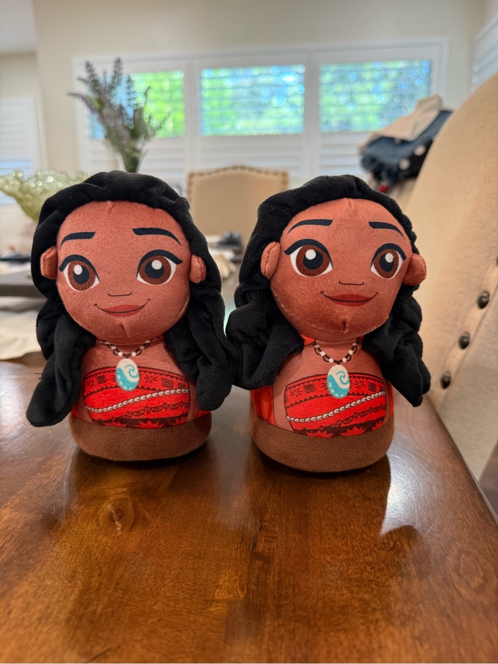 Moana Plush house slippers Pair - Red Tops with Brown Bases